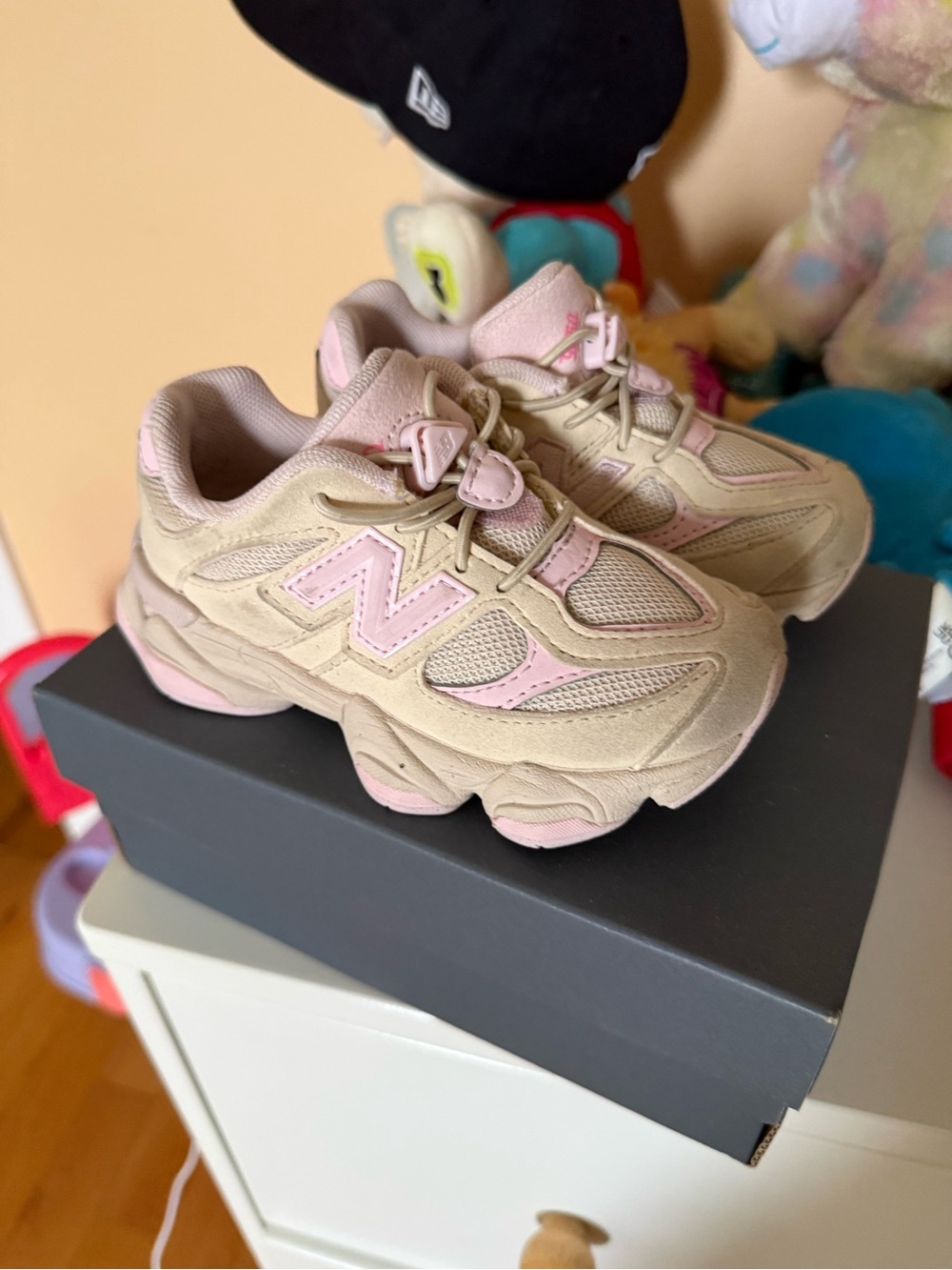 New Balance Beige and Pink Kids Athletic Sneakers